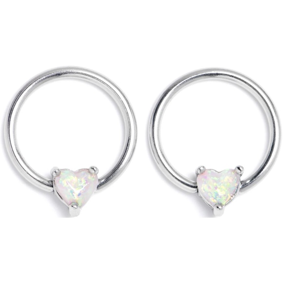 BodyCandy Faux Opal Heart 16 Gauge 3/8 BCR Captive Silver Ring Helix Septum - Picture 1 of 2